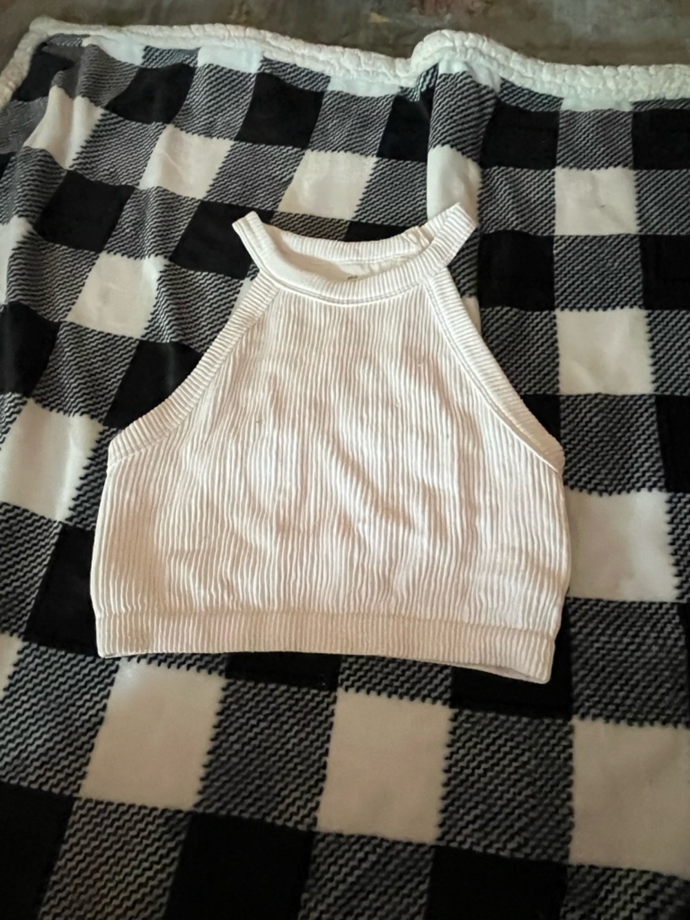 aerie White Ribbed Halter Crop